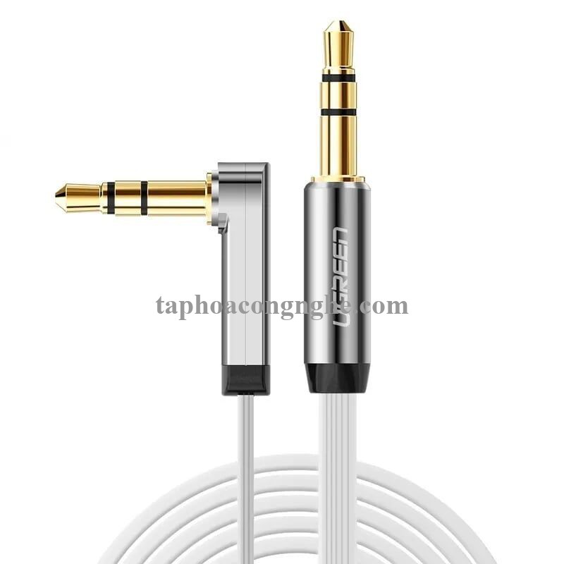 Ugreen 10756 0.5M màu Trắng Cáp âm thanh 2 đầu 3.5mm dương đầu vuông góc mạ vàng AV119 30010756